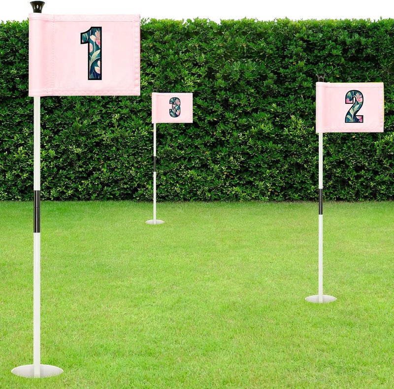 WATSY Golf Flag 8x6 Inch – 420D Nylon Double-Sided Mini Pin Flag with Tube Inset, Practice Putting Green Flags for Yard (Numbered Pink - Set of 3) - Image 2